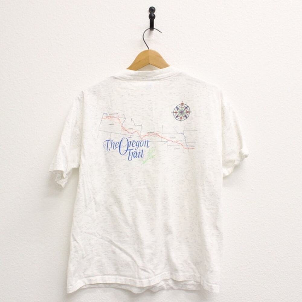 Vintage 90s The Oregon Trail White T Shirt Mens Large Pioneer Graphic
